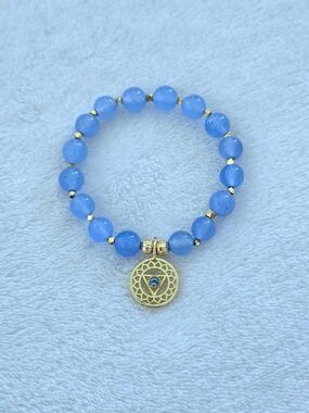 Shivam Blue💙 Topaz Stretch Bracelet with Throat Chakra🧘‍♀️ Charm